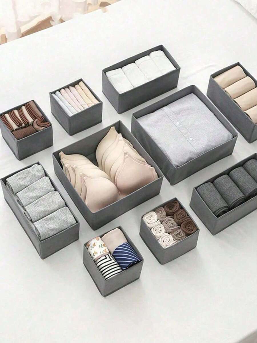 Foldable Storage Box Fabric Closet Organizer Drawer Divider For Clothes Underwear Bras Socks Lingerie Dark Gray Space Saving Wardrobe Storage Home Decor Dorm Room Essential Household Gift