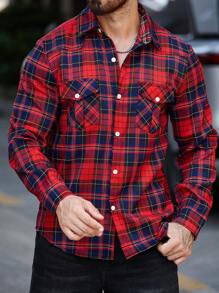 Manfinity Homme Camisa informal a cuadros con botones para hombre para usar al aire libre/diariamente en otoño