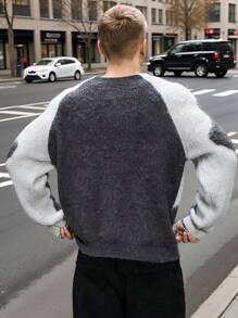 NEOSTRIT Men's Crew Neck Solid Color Patchwork Casual Knit Sweater - Multicolor - View 3