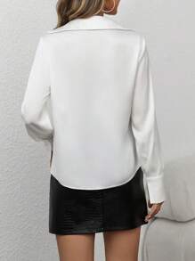 INAWLY Women Casual Solid Color V-Neck Blouse, Autumn Fall Cloth For Women - White - View 2