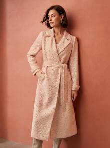MOTF PREMIUM SEQUIN LAPEL COLLAR BELTED OVERCOAT - Baby Pink - View 4