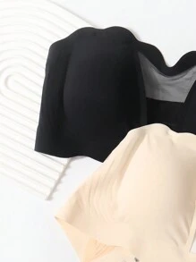 SHEIN 2pcs/Set Teen Girl Minimalist Fashionable Skin Color & Black Bra Set