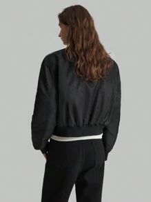 Ontre Women's Solid Black Long Sleeve Zip-Up Baseball Collar Padded Coat, Winter