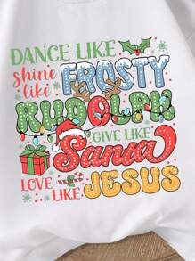 Áo nỉ dài tay cổ tròn họa tiết chữ cái tiếng Anh vui nhộn phong cách Giáng sinh đơn giản thường ngày cho bé gái - màu đen - Xem 3