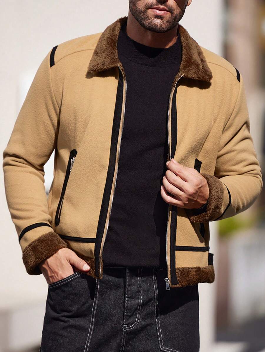 Manfinity RelaxMax Áo khoác da giả có tấm lót lông lạc đà cho nam, Áo khoác ngoài ấm áp thường ngày cho mùa thu và đông, Áo khoác nhẹ tay dài màu thời trang đi chơi, Quà tặng cho bạn bè, chồng, bạn trai - Lạc đà - Xem 1