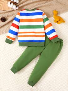2pcs/Set Toddler Boy Vivid Color Striped Long Sleeve Top, Vibrant And Adorable