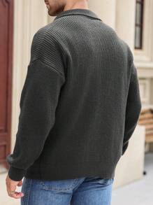 Manfinity Homme Chaqueta de punto informal monocromática de manga larga con hombros caídos y un solo abotonado, talla grande para hombre, otoño/invierno