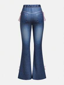 SHEIN Lunivi Tween-Mädchen Schlaghose mit Denim-Effekt-Print, Schmetterlingsdekor und ärmellosem Neckholder-Top, lässiges 2-teiliges Set für Jugendliche