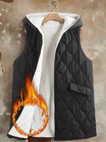 SHEIN Clasi Gourd-Shaped Padded Vest With Pockets, Warm Thermal Lined , Plus Size, Winter
