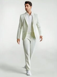 Manfinity VCAY Men's Solid Color Suit With Long Pants - White - View 4