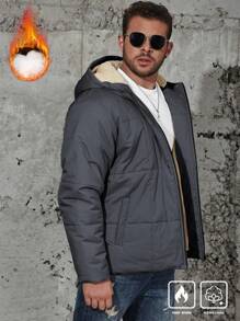 Manfinity Homme Abrigo acolchado con capucha informal para hombre talla grande, de invierno