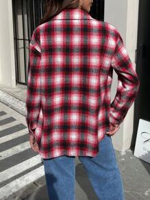 INAWLY Camisa casual holgada de mujer de manga larga con bolsillo y cierre simple a cuadros, otoño