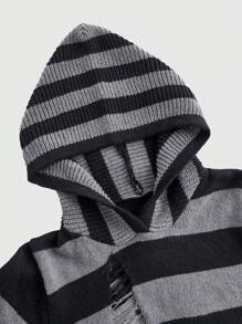 ROMWE Grunge Punk Áo len chui đầu sọc ngắn phong cách Punk rách cỡ lớn, màu đen và xám, dành cho mùa đông - Màu xám đen - Xem 4