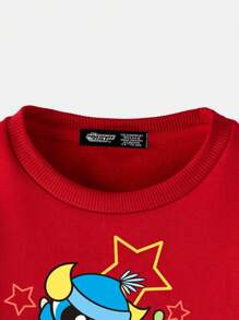THE POWERPUFF GIRLS X SHEIN Young Girl Casual Cute Cartoon Print Crew Neck Sweatshirt, Red, Autumn, For Christmas - Red - View 5
