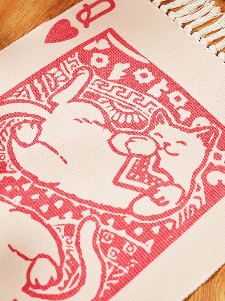 编织地毯，红色扑克图案室内装饰地毯，适用于客厅 60*90 厘米，秋季装饰，秋季装饰，房间装饰 - 紅色 - 查看 11
