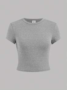 SHEIN Girlism Áo thun tay ngắn dệt kim màu trơn thường ngày cho bé gái tuổi teen 1 tặng 3, 4 chiếc/bộ, đa năng, mùa hè - Nhiều màu - Xem 8