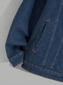 SHEIN Cottnline Men Teddy Lining Regular Denim Jacket - Blue - View 5