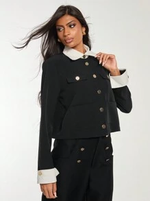 COSMINA Damen Tailliertes Top mit umklappbarem Kragen, langarm