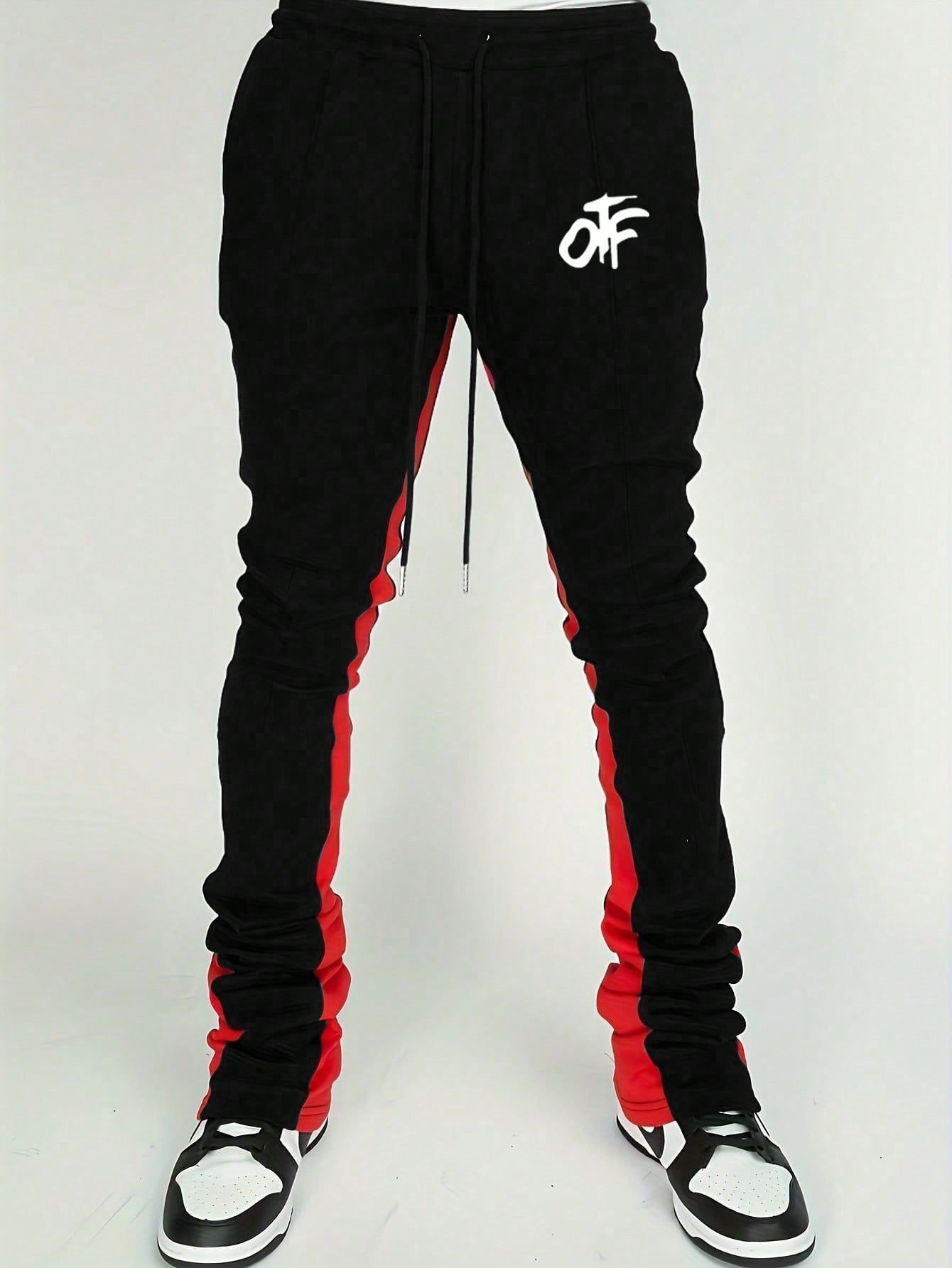 Manfinity Dauomo Men's Casual Contrast Color Patchwork Letter Print Drawstring Waist Sweatpants