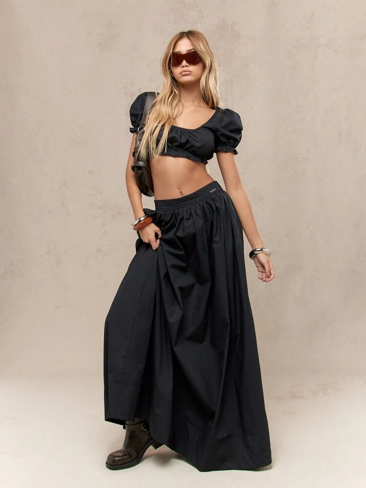 MISSGUIDED Boho Ruffled Hem Balloon Sleeves Crop Balloon Top With