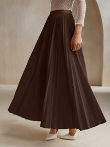 Anewsta Stedelijke stijl geplooide A-lijn rok, minimalistische mode casual alledaagse kleding maxi damesoutfit