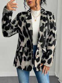 Chiquease Blazer con estampado de leopardo negro y gris para damas