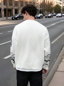 Manfinity Roghcode Men's Fashion Crew Neck Long Sleeve Pullover Sweater With Graphic Color Block Details, Casual Daily Wear, For Going Out, Friends - Multicolor - View 4