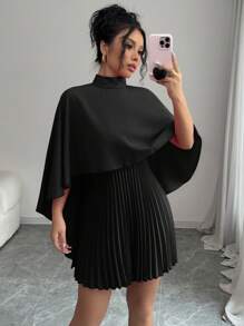Elenzga Đầm xếp ly cổ bèo nhún thanh lịch dành cho nữ - màu đen - Xem 4