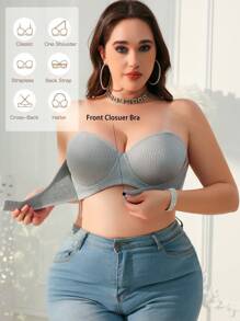 大码前扣式钢圈抹胸文胸 - 灰色 - 查看 6