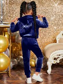 SHEIN Jong meisje mode feest fluwelen effen kleur capuchon vest set