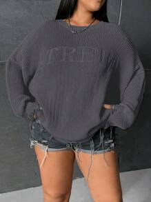 SHEIN CURVE+ Cardigan en tricot à côtes avec encolure dénudée, taille grande