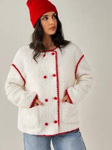 Forever 21 Chaqueta con capucha cálida con cierre de cremallera y estampado floral rojo y blanco - Albaricoque - Ver 5