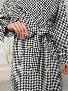 Modelyn Abrigo casual de mujer estilo trench con botones delanteros y manga larga a cuadros - Blanco y Negro - Ver 7