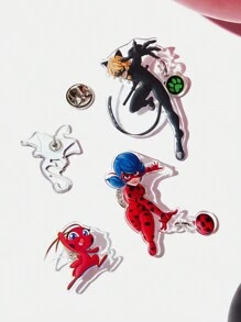 Miraculous Ladybug X SHEIN 4pcs/Set Cartoon Pattern Acrylic Badge Brooch