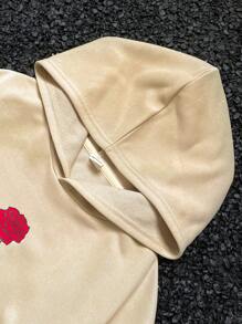 SHEIN Conjunto de 2 piezas para niño preadolescente: sudadera con capucha de manga larga con estampado de letras y flores en caqui, y pantalón de chándal - Caqui - Ver 6