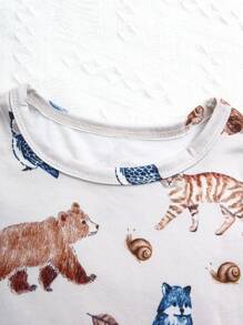 3-teiliges Baby Jungen Outfit: Minimalistische Tier-Muster Langarm Robe, Lange Hose und Langarm Oberteil