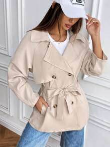 SHEIN Unity 女式简约 H 型中长款卡其色风衣 - 卡其色 - 查看 6