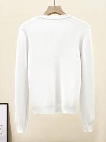 Franclia 1件女士保暖加厚圆领长袖舒适毛衣，加厚保暖针织套头衫，适合秋冬季节穿着 - 白色 - 查看 2