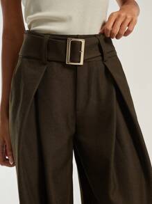 COSMINA Women's Dark Brown Pleated Design Trousers, Autumn/Winter - Coffee Brown - View 7
