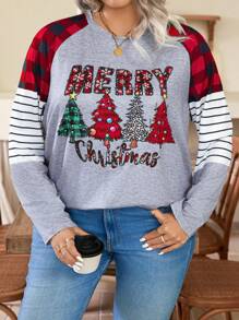 SHEIN CURVE+ 大码圣诞简约休闲 T 恤，日常穿着图案 T 恤女式上衣 - 彩色 - 查看 4