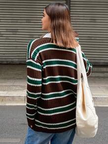DAZY Color Block Striped Loose Long Sleeve Sweater For Women