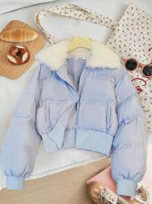 SHEIN Elegancki, dziewczęcy, niebiesko-biały, łaciaty, krótki kardigan dla nastolatek, uniwersalna krótka kurtka, termiczna/ciepła/słodka/sportowa