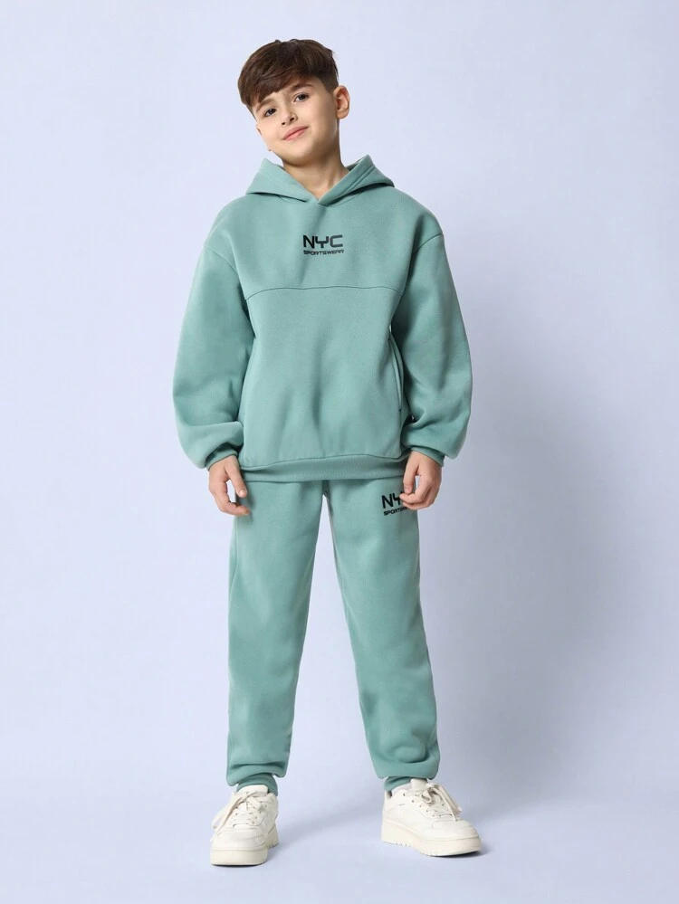 Nyc Sportswear Oversized Fleece Sweatsuit Set Holiday Wear Matching Two-Piece Tracksuit Athletic Outfit