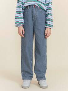 THE HAPPY LOOK Tween Boy Denim Pants With Striped Design, Casual And Fashionable For Daily Wear