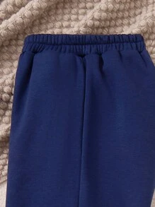 PrepCrw 男童松紧腰宽松海军蓝色羊毛运动裤，学院风，秋冬款 - 藍色 - 查看 4