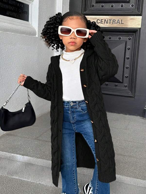 Young Girl Hooded Loose Casual Long Cardigan Sweater,In Fall/Winter