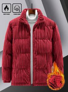 Manfinity Homme Extra Loose Fit Men's Corduroy Zip Up  Jacket - Red - View 5