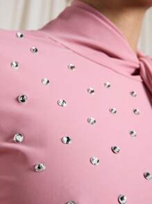 AiiRZ Embellished Neck Tie Long Sleeves Bodycon Mini Dress - Dusty Pink - View 5