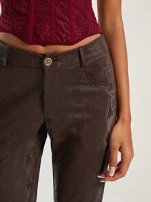 COSMINA Pantalones casuales de mujer de unicolor con bolsillo y botones delanteros