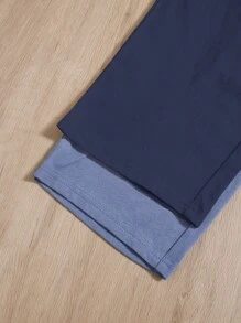 SHEIN 4pcs/Set Teen Boy Casual Letter Graphic Printed Long Sleeve Top And Pants Lounge Wear, Comfortable And Loose, Vintage Sports Style - Navy Blue - View 4